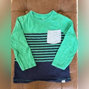 GAP Green and Navy Striped Long Sleeve Tee